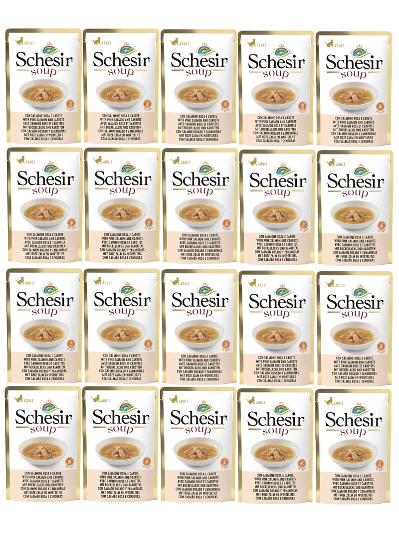 Schesir Pack of 20 Cat Wet Soup-With Wild Pink Salmon and Carrots 20x85g