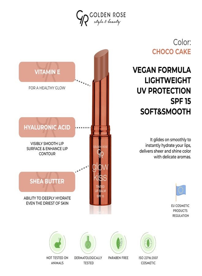جولدن روز مرطب شفاه ملون من جولدن روز كوزمتكس، جلو كيس، مع عامل حماية من الشمس SPF15، تركيبة نباتية (شوكولاتة كيك) - Image 2