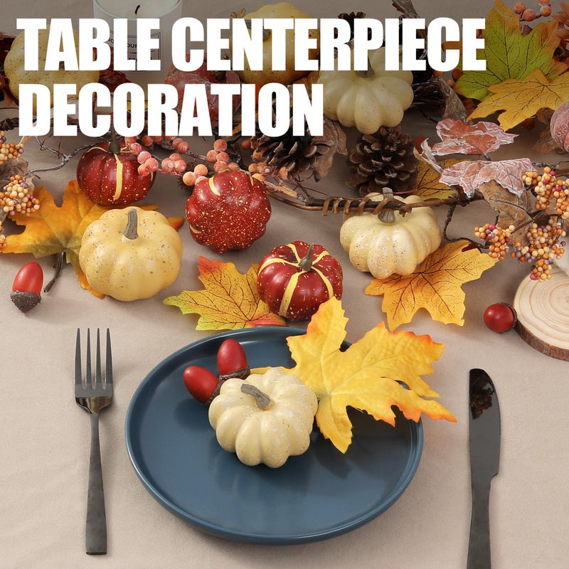 Artgar Pumpkin Decor Set  23 PCS Fall Harvest Decorations Including Mini Pumpkins  Acorns  Pinecones  Berries  Maple Leaves for Home Table Wedding DIY Fall Halloween Thanksgiving Decor - Image 5