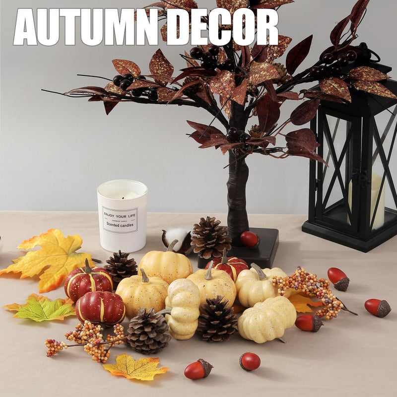 Artgar Pumpkin Decor Set  23 PCS Fall Harvest Decorations Including Mini Pumpkins  Acorns  Pinecones  Berries  Maple Leaves for Home Table Wedding DIY Fall Halloween Thanksgiving Decor - Image 4