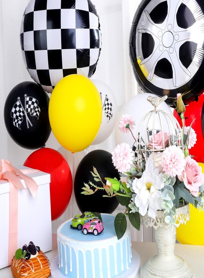 Hoemwarm 18" Race Cars Foil Balloons Stand Kit 4 Set, Sports Checkered Birthday Party Decorations Flags Balloons for for Race Fans Kids Boy Supplies - Image 5