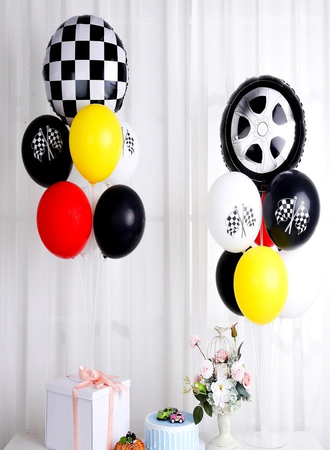 Hoemwarm 18" Race Cars Foil Balloons Stand Kit 4 Set, Sports Checkered Birthday Party Decorations Flags Balloons for for Race Fans Kids Boy Supplies - Image 4