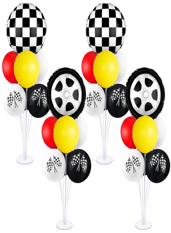 Hoemwarm 18" Race Cars Foil Balloons Stand Kit 4 Set, Sports Checkered Birthday Party Decorations Flags Balloons for for Race Fans Kids Boy Supplies - Image 1