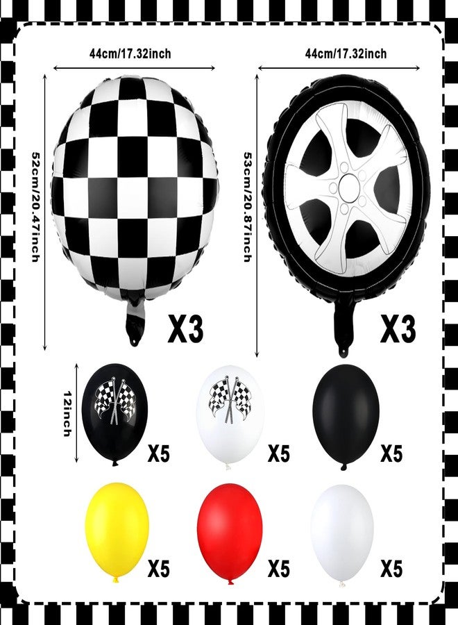 Hoemwarm 18" Race Cars Foil Balloons Stand Kit 4 Set, Sports Checkered Birthday Party Decorations Flags Balloons for for Race Fans Kids Boy Supplies - Image 2