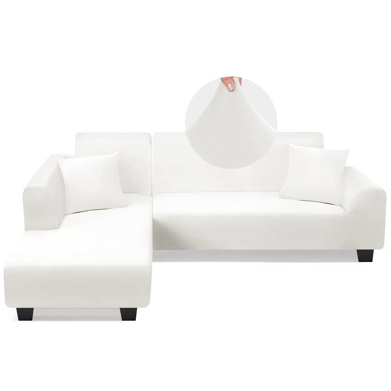 Sectional Couch Covers L Shape Sofa Covers Super Stretch 2pcs Sofa Slipcovers for 3  3 Seaters Sectional Chaise Slipcover with 2pcs Pillow Covers for Pets Kids White