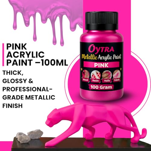 Oytra Metallic Colour Acrylic Paint Set 100 Grams Metal for DIY Art and Craft Shimmer Drop Color Set Glass Wood Wall Rock Car Steel Painting Drawings on Canvas (Pink) - Image 2