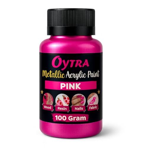 Oytra Metallic Colour Acrylic Paint Set 100 Grams Metal for DIY Art and Craft Shimmer Drop Color Set Glass Wood Wall Rock Car Steel Painting Drawings on Canvas (Pink) - Image 1