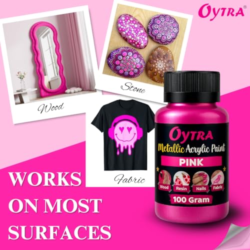 Oytra Metallic Colour Acrylic Paint Set 100 Grams Metal for DIY Art and Craft Shimmer Drop Color Set Glass Wood Wall Rock Car Steel Painting Drawings on Canvas (Pink) - Image 4