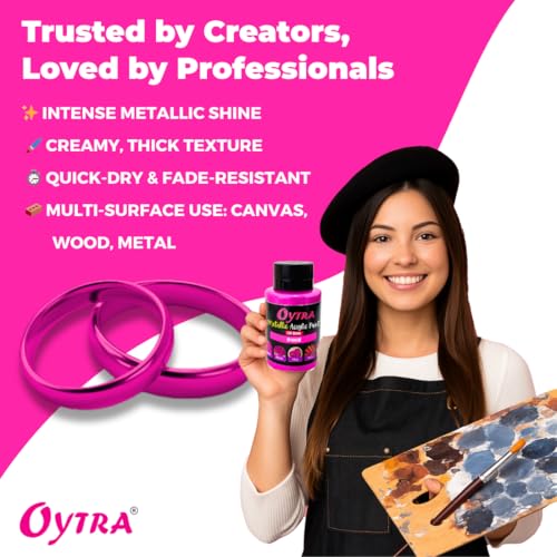 Oytra Metallic Colour Acrylic Paint Set 100 Grams Metal for DIY Art and Craft Shimmer Drop Color Set Glass Wood Wall Rock Car Steel Painting Drawings on Canvas (Pink) - Image 3