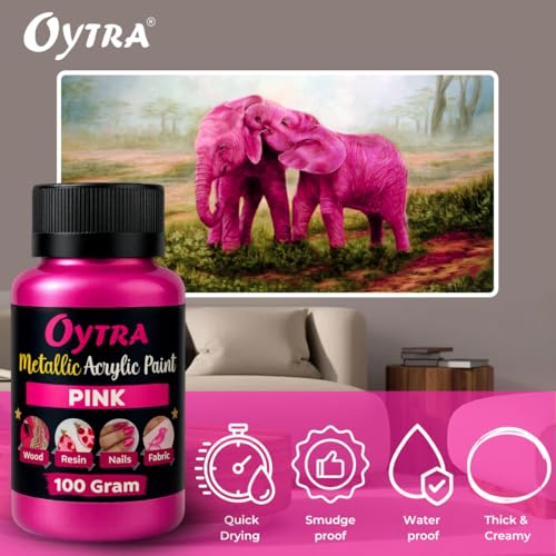 Oytra Metallic Colour Acrylic Paint Set 100 Grams Metal for DIY Art and Craft Shimmer Drop Color Set Glass Wood Wall Rock Car Steel Painting Drawings on Canvas (Pink) - Image 5