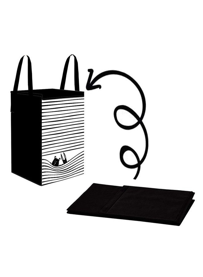 بريتي كرافتس حقيبة غسيل كبيرة قابلة للطي مطبوعة غير منسوجة من PrettyKrafts بسعة 75 لترًا مع غطاء ومقابض، منظم تخزين ملابس قائم بذاته لغرفة النوم والسكن الجامعي (36 × 36 × 53 سم، أسود، مجموعة من قطعة واحدة) - Image 4