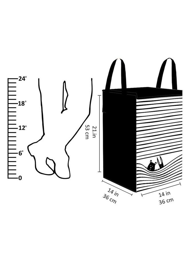 بريتي كرافتس حقيبة غسيل كبيرة قابلة للطي مطبوعة غير منسوجة من PrettyKrafts بسعة 75 لترًا مع غطاء ومقابض، منظم تخزين ملابس قائم بذاته لغرفة النوم والسكن الجامعي (36 × 36 × 53 سم، أسود، مجموعة من قطعة واحدة) - Image 3