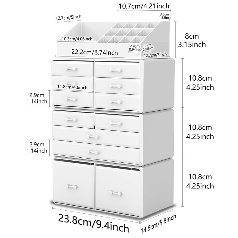 Readaeer Makeup Cosmetic Organizer Storage Drawers Display Boxes Case with 12 Drawers (White) - Image 3