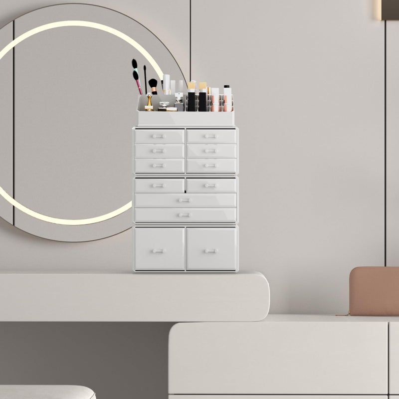 Readaeer Makeup Cosmetic Organizer Storage Drawers Display Boxes Case with 12 Drawers (White) - Image 2