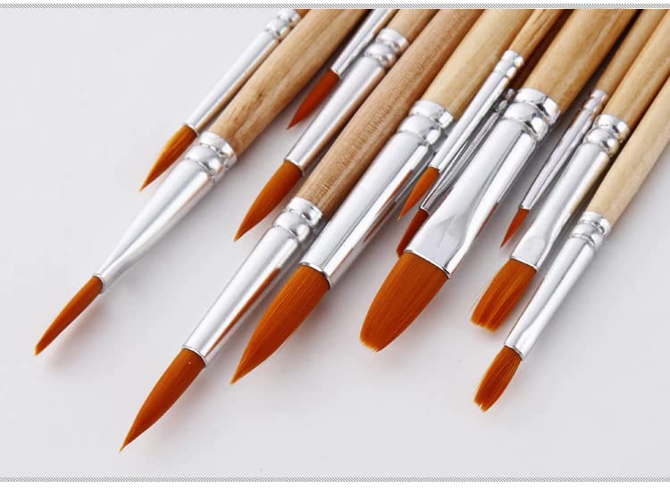 KRAFTMASTERS12 PCS Flat & Round Different Size Artist Fine Nylon Hair Paint Brush Set for Watercolor Acrylic Oil Painting Brushes Drawing Art Supplies Size: 1-12 - Image 5