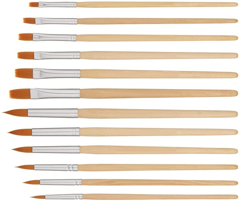KRAFTMASTERS12 PCS Flat & Round Different Size Artist Fine Nylon Hair Paint Brush Set for Watercolor Acrylic Oil Painting Brushes Drawing Art Supplies Size: 1-12 - Image 2