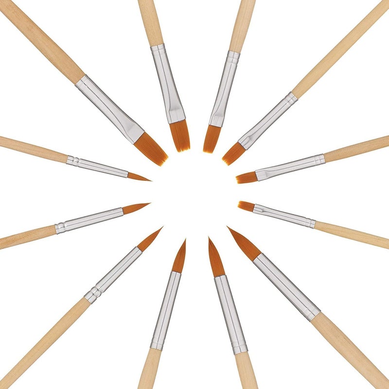 KRAFTMASTERS12 PCS Flat & Round Different Size Artist Fine Nylon Hair Paint Brush Set for Watercolor Acrylic Oil Painting Brushes Drawing Art Supplies Size: 1-12 - Image 3
