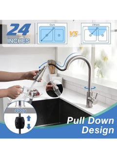 Excefore Kitchen Faucet with Pull Down Sprayer, High Arc Single Handle Single Hole Stainless Steel Kitchen Sink Faucet with 3 Functions Sprayer for Commercial Modern RV, Brushed Nickel  - Image 4