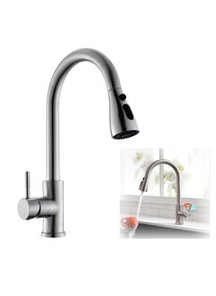 Excefore Kitchen Faucet with Pull Down Sprayer, High Arc Single Handle Single Hole Stainless Steel Kitchen Sink Faucet with 3 Functions Sprayer for Commercial Modern RV, Brushed Nickel  - Image 1