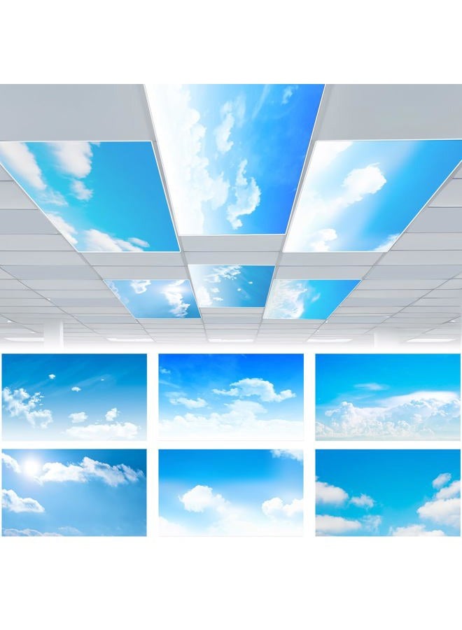 VIHOSE 6 Pcs Fluorescent Light Covers for Ceiling Lights Classroom Magnetic Light Covers Classroom Filters Light Covers for Ceiling Lights Office School Home Drop Ceiling, 4 x 2 ft (Cloud) - Image 1