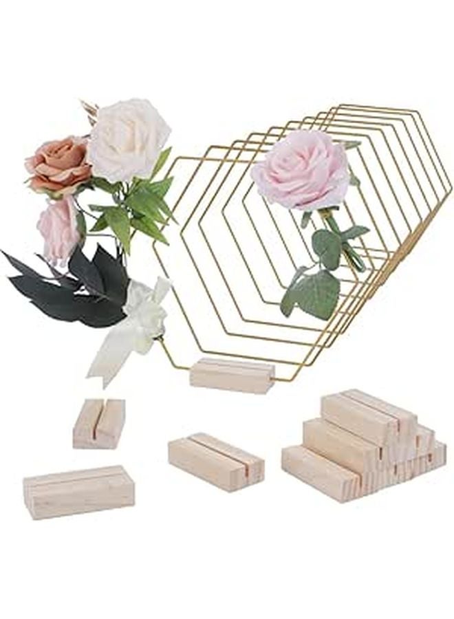 Hexagonal Metal Floral Hoop Wreath Ring With Wooden Base 10 Pcs 7 9 Inch Table Centerpiece - Image 1