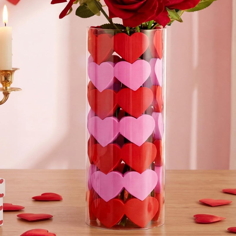 Seenelling 56 Pcs Heart Vase Filler Wedding Foam Bowl Filler Pink and Red Love Vase Decor for Home Floating Candles Wedding Anniversary Table Centerpiece Party Decorations - Image 1