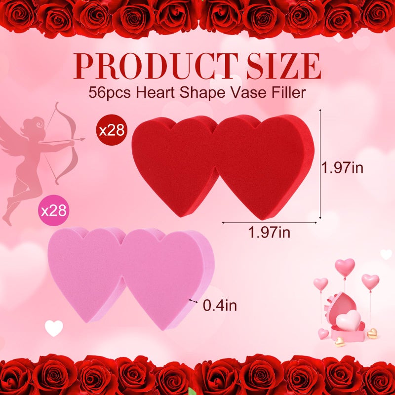 Seenelling 56 Pcs Heart Vase Filler Wedding Foam Bowl Filler Pink and Red Love Vase Decor for Home Floating Candles Wedding Anniversary Table Centerpiece Party Decorations - Image 2