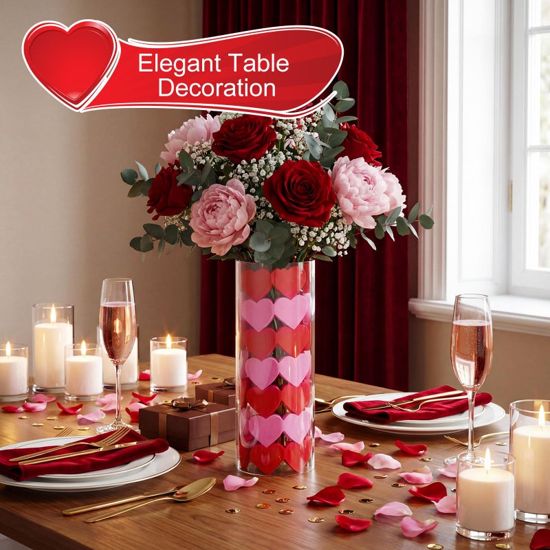 Seenelling 56 Pcs Heart Vase Filler Wedding Foam Bowl Filler Pink and Red Love Vase Decor for Home Floating Candles Wedding Anniversary Table Centerpiece Party Decorations - Image 5