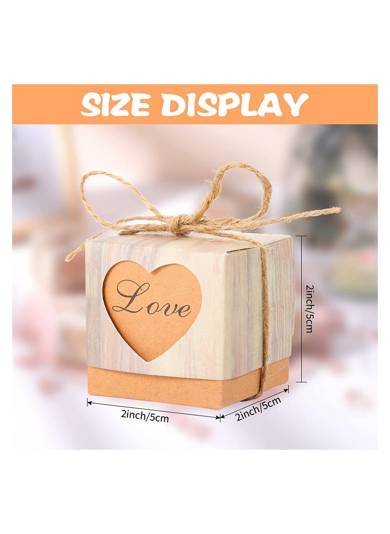 Excefore Valentines Love Candy Boxes 50Pcs Wedding Favor Boxes Party Favor with Tags & Burlap T for Wedding Travel Party Decoration European Retro Wood Grain Love Heart-shaped Hollow Candy Box  - Image 3