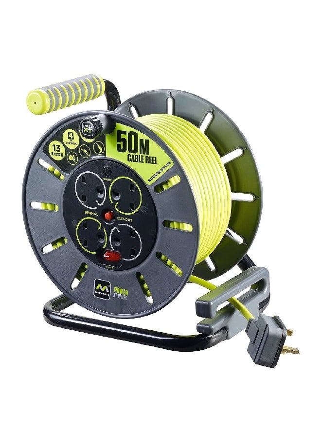 MASTERPLUG ProXT 4-Way 13A Extension Cable Reel Grey and Green 50 m OLU50134SL  - Image 1