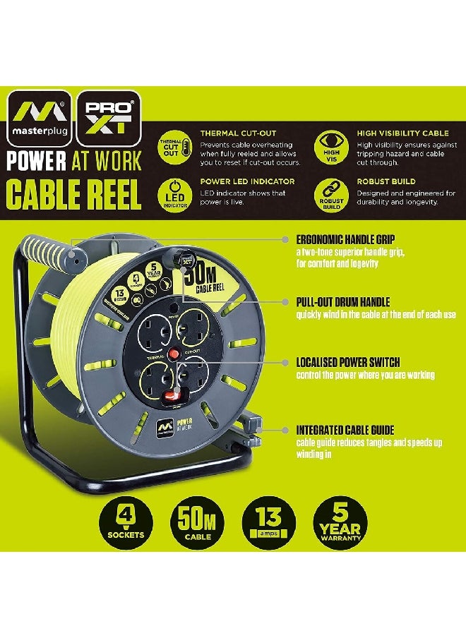 MASTERPLUG ProXT 4-Way 13A Extension Cable Reel Grey and Green 50 m OLU50134SL  - Image 5