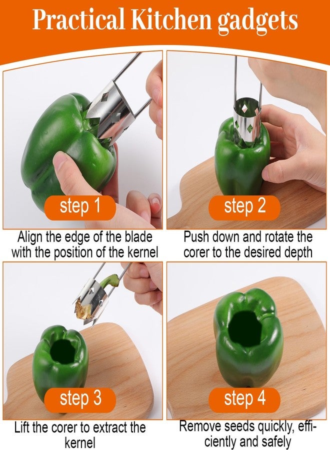 Yuanchu 3 Pcs Bell Pepper Seed Corers, Stainless Steel Corer Tool Multifunctional Fruit and Vegetable Corer for Bell Pepper, Pear, Practical Kitchen Gadget for Core and Seed Removal - Image 4
