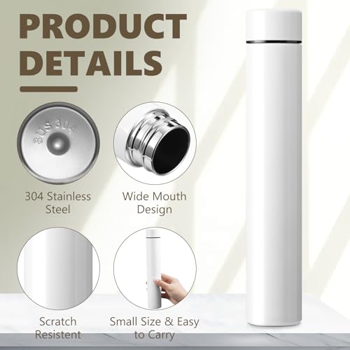 Vesici 1 Pack Slim Water Bottle 8.8 oz Small Stainless Steel Purse Compact Insulated Water Bottles Camping Travel Backpack Pocket Flask for Car Cold Coffee Tea (White) - Image 3