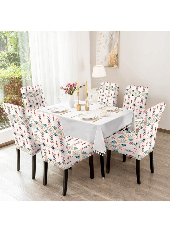 BRIDA® Polyester Spandex Stretchable Floral Geometric Printed Dining Chair Covers Elastic Chair Seat Case Protector, Slipcovers (6 Chair Cover, Ethnic Arrow) - Image 2