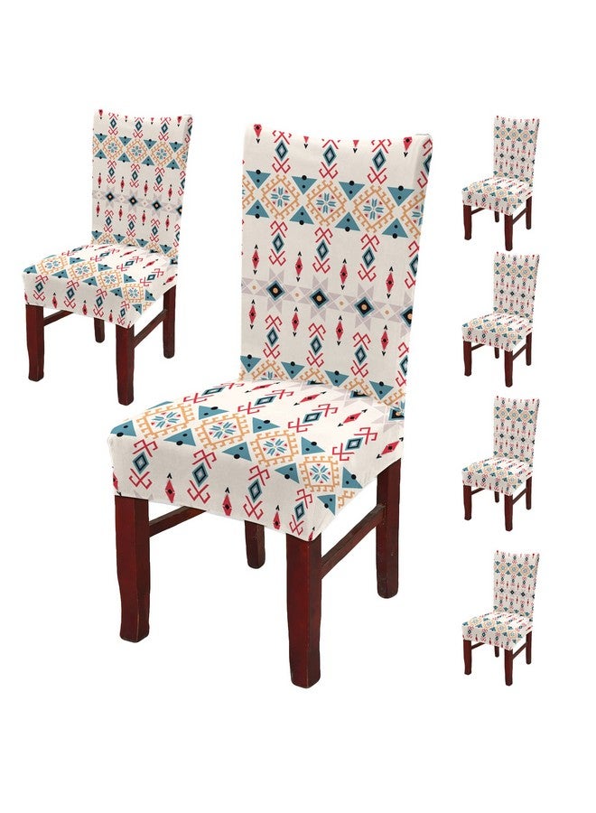 BRIDA® Polyester Spandex Stretchable Floral Geometric Printed Dining Chair Covers Elastic Chair Seat Case Protector, Slipcovers (6 Chair Cover, Ethnic Arrow) - Image 1