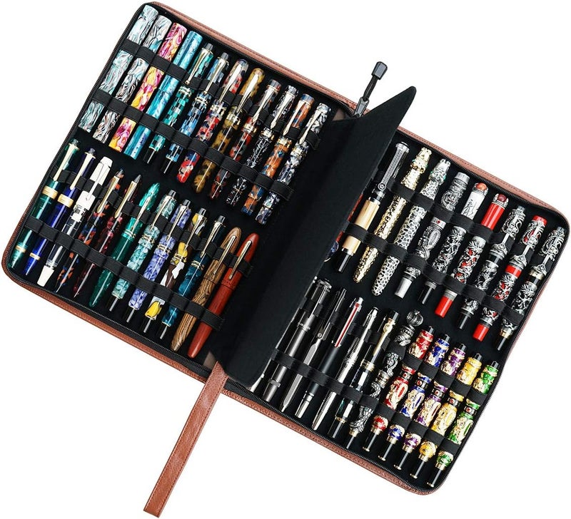 erofa 12 Slots Black Brown Grey Colours Pen Case EDK, Brown, 46 compartments, 1 Count (Pack of 1), Brown, 46 compartments - Image 1