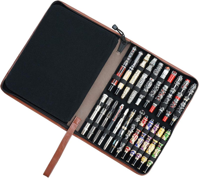 erofa 12 Slots Black Brown Grey Colours Pen Case EDK, Brown, 46 compartments, 1 Count (Pack of 1), Brown, 46 compartments - Image 2