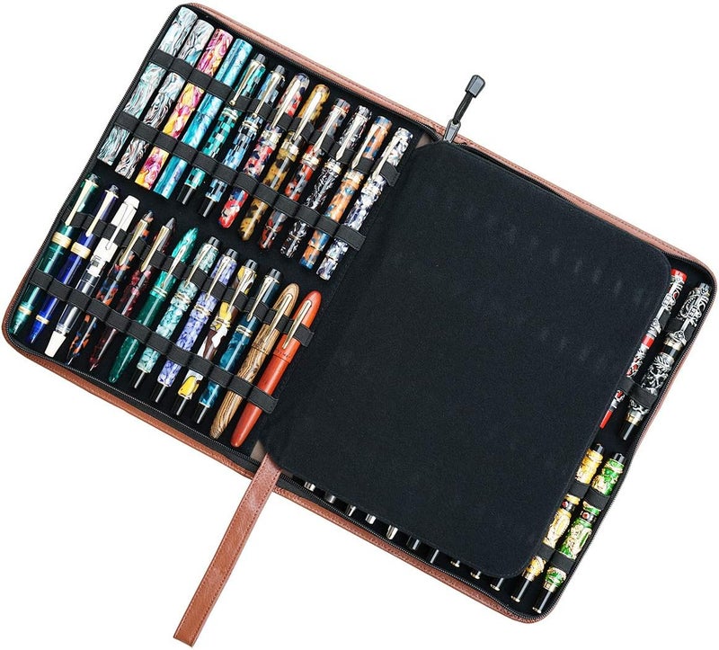erofa 12 Slots Black Brown Grey Colours Pen Case EDK, Brown, 46 compartments, 1 Count (Pack of 1), Brown, 46 compartments - Image 3