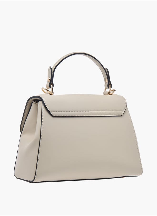Celeste Women Monogram Embossed Satchel Bag with Top Handle and Detachable Strap  - Image 3