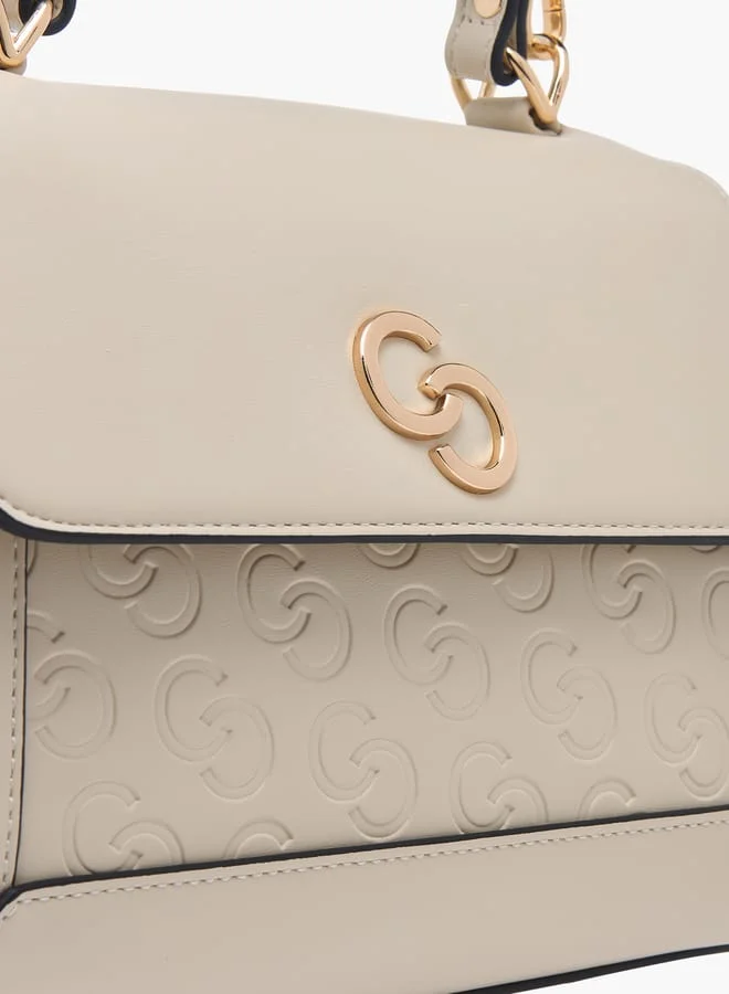 Celeste Women Monogram Embossed Satchel Bag with Top Handle and Detachable Strap
