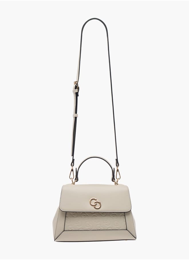 Celeste Women Monogram Embossed Satchel Bag with Top Handle and Detachable Strap  - Image 2