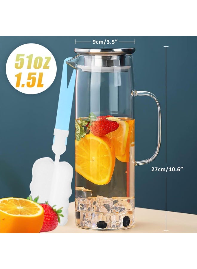 2 Pack 1.5 Liter  Glass Pitcher with Lid and Spout,Wide Mouth Water Pitcher with Handle Heat Resistant,Glass Water Jug Carafe Juice Container for Hot/Cold Drink,Iced Tea,Milk,Coffee - Image 3