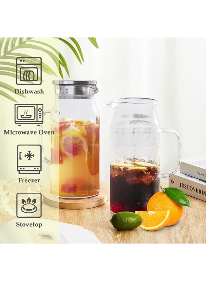 2 Pack 1.5 Liter  Glass Pitcher with Lid and Spout,Wide Mouth Water Pitcher with Handle Heat Resistant,Glass Water Jug Carafe Juice Container for Hot/Cold Drink,Iced Tea,Milk,Coffee - Image 4