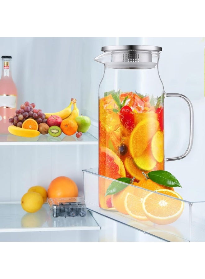2 Pack 1.5 Liter  Glass Pitcher with Lid and Spout,Wide Mouth Water Pitcher with Handle Heat Resistant,Glass Water Jug Carafe Juice Container for Hot/Cold Drink,Iced Tea,Milk,Coffee - Image 2