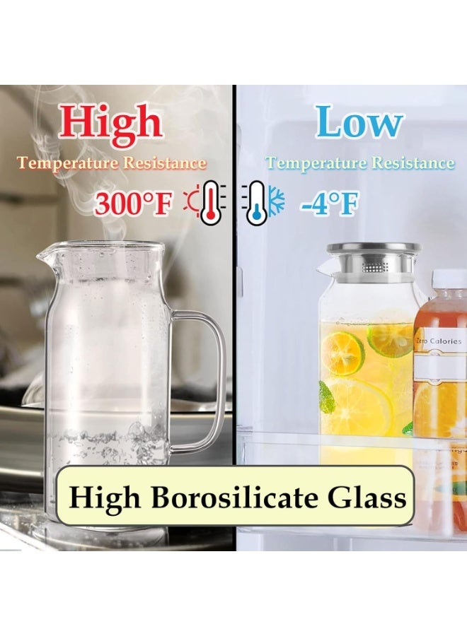 2 Pack 1.5 Liter  Glass Pitcher with Lid and Spout,Wide Mouth Water Pitcher with Handle Heat Resistant,Glass Water Jug Carafe Juice Container for Hot/Cold Drink,Iced Tea,Milk,Coffee - Image 5