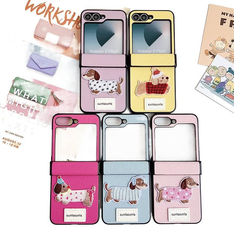 غطاء واقي، حماية من السقوط، نقشة كلب لطيف، مقاوم للصدمات لـ Samsung Galaxy Z Flip 6، أصفر للعائلة أثناء التنقل للتخزين العملي - Image 2