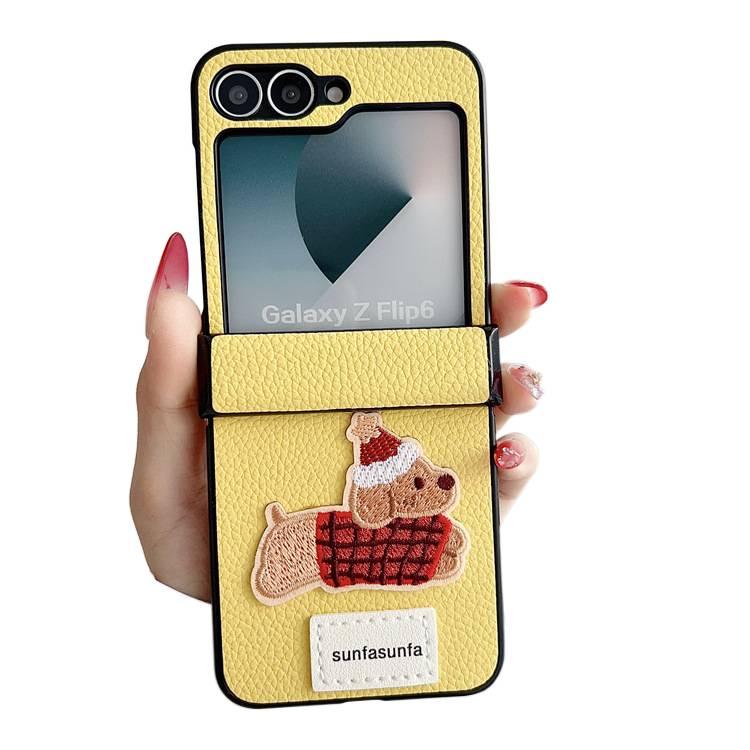 غطاء واقي، حماية من السقوط، نقشة كلب لطيف، مقاوم للصدمات لـ Samsung Galaxy Z Flip 6، أصفر للعائلة أثناء التنقل للتخزين العملي - Image 1
