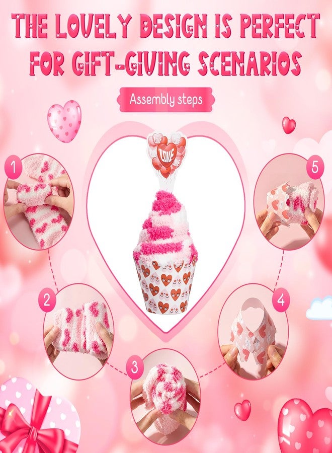 Suhine 16 Pairs Valentine Day Cupcake Socks Gifts for Women Galentines Gifts Fuzzy Heart Socks and Cupcake Toppers Pink DIY Love Heart Present Slipper Stockings for Her Mothers Day - Image 3