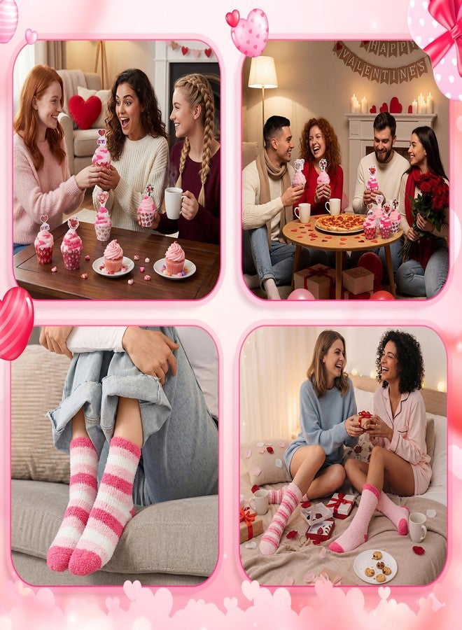 Suhine 16 Pairs Valentine Day Cupcake Socks Gifts for Women Galentines Gifts Fuzzy Heart Socks and Cupcake Toppers Pink DIY Love Heart Present Slipper Stockings for Her Mothers Day - Image 5