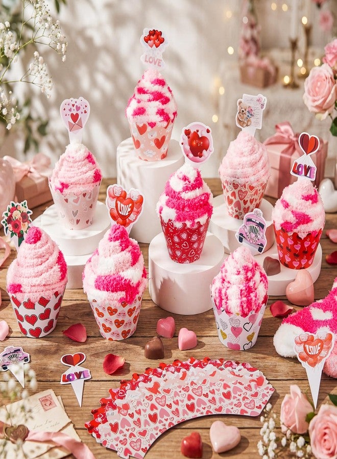 Suhine 16 Pairs Valentine Day Cupcake Socks Gifts for Women Galentines Gifts Fuzzy Heart Socks and Cupcake Toppers Pink DIY Love Heart Present Slipper Stockings for Her Mothers Day - Image 2